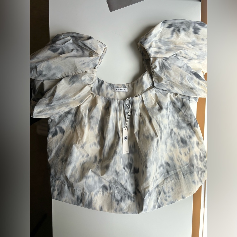 REBECCA TAYLOR Whisper Rose Tulip Puff Sleeve Top Size 10 - Picture 7 of 16